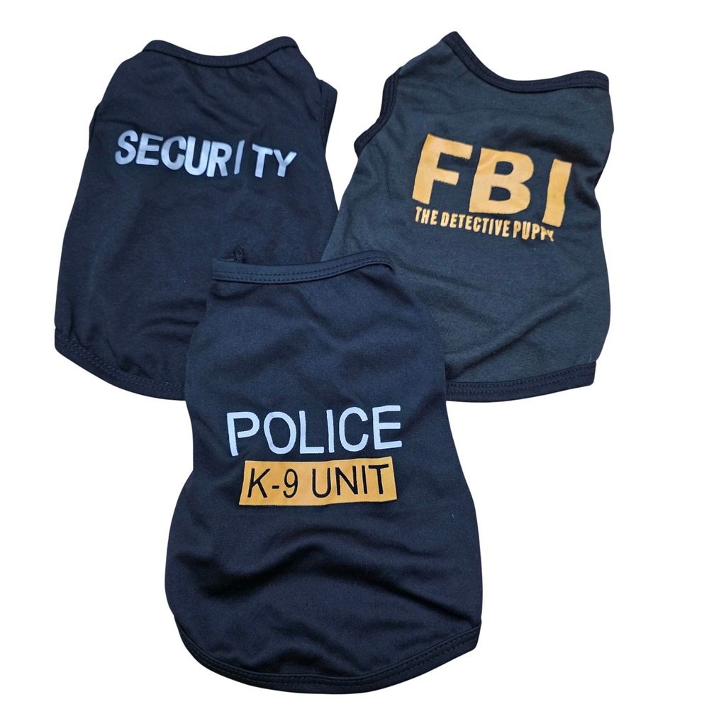 Unbranded‎ Pet T-Shirt Bundle XS Black Grey Police FBI Security Novelty K9